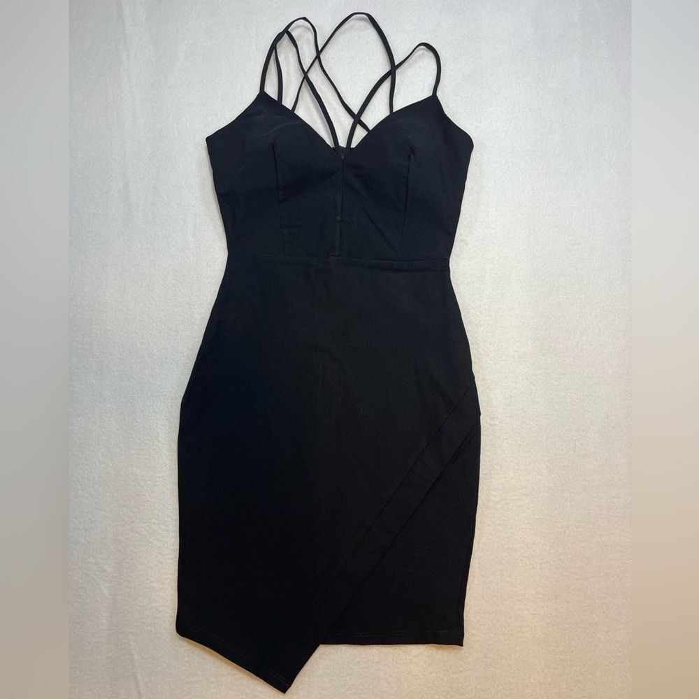 Love Culture Black Bodycon Strappy Mini Dress Size Small Made USA